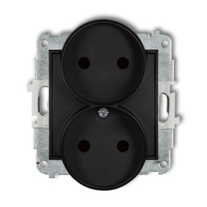 Karlik MINI Gniazdo podwójne bez uziemienia czarny mat (przesłony) - 12MGPR-2P