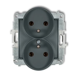 Karlik MINI Gniazdo podwójne z uziemieniem grafit mat - 28MGPR-2Z