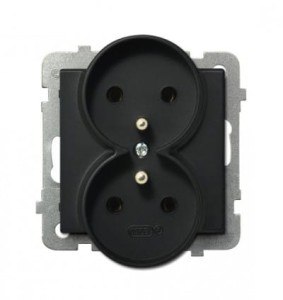 Ospel Sonata czarny gniazdo podwójne z uziemieniem - GP-2RRZ/M/33