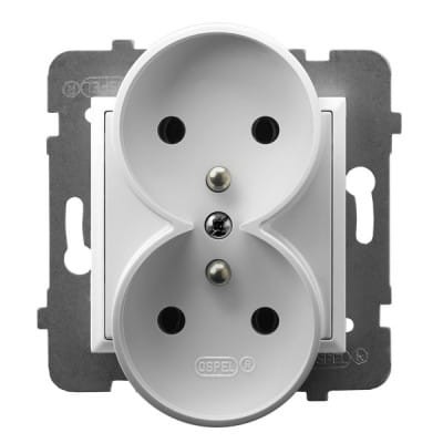 Ospel Aria białe gniazdo podwójne z uziemieniem -  GP-2URZ/M/00