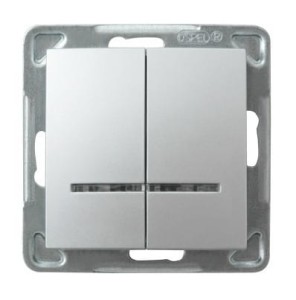 Ospel Impresja srebrny łącznik podwójny seryjny z podświetleniem - ŁP-2YS/M/18