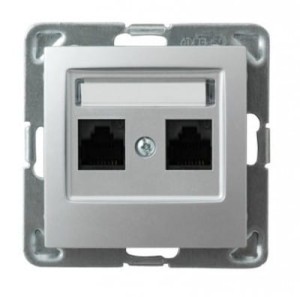 Ospel Impresja srebrny gniazdo komputerowe podwójne 5e kat. - GPK-2Y/K/M/18