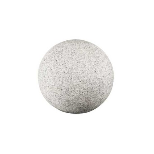 Lampa ogrodowa kula STONO o średnicy 20 cm, wykonana z jasnoszarego, teksturowanego materiału. Produkt ma okrągły kształt, przeznaczony do montażu na źródle światła E27. Ujęcie frontalne, na jednolitym tle.