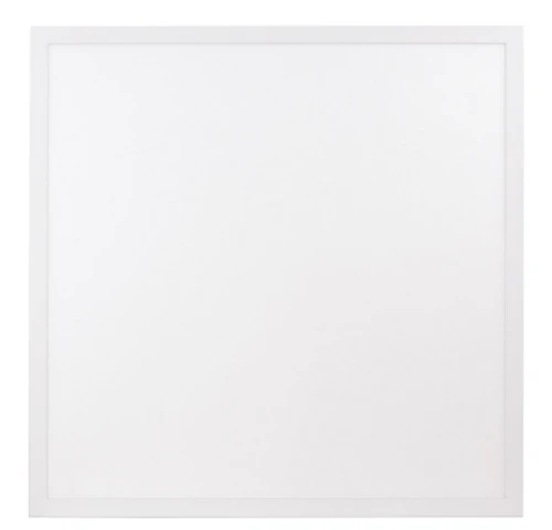 Panel LED kwadratowy 40W, 60x60 cm, neutralny biały, o mocy 4400 lm. Produkt ma prostą, białą ramkę z matowego materiału, zamontowany w pozycji poziomej. Tło zdjęcia jest jednolite, co podkreśla minimalistyczny design.