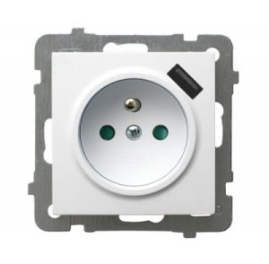 Ospel As  biały gniazdo pojedyncze z ładowarką USB - GP-1GZPUSB/M/00