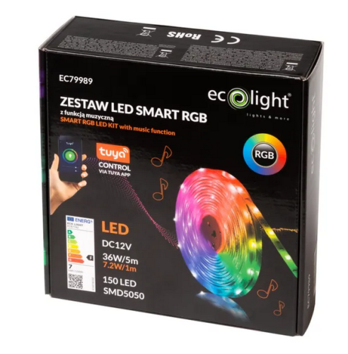Taśma LED 7,2W barwa RGB z funkcją muzyczną 5m - Ecolight EC79989