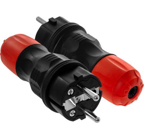 Wtyczka rozbieralna prosta Schuko na kabel 16A IP54 czarno-czerwona - Plastrol WT-54