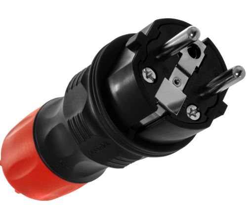Wtyczka rozbieralna prosta Schuko na kabel 16A IP54 czarno-czerwona - Plastrol WT-54