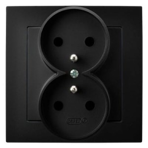 Ospel As czarny gniazdo podwójne z uziemieniem kompletne  z ramką - GP-2GZ/33