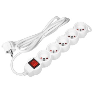 Przedłużacz listwa zasilająca 5 gniazd 5m z wyłącznikiem płaska wtyczka biały