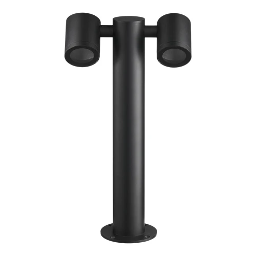 Słupek ogrodowy KETTO o wysokości 45 cm, w kolorze czarnym, z dwoma oprawami na żarówki GU10. Produkt ma prosty, cylindryczny kształt i jest zamontowany na okrągłej podstawie, co zapewnia stabilność. Wodoodporny (IP44).