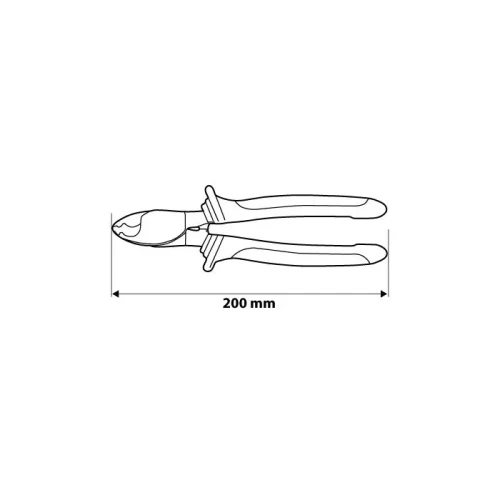 Obcinak do kabli miedzianych i aluminiowych o długości 200 mm, z szerokimi, ergonomicznymi rękojeściami. Narzędzie w pozycji poziomej, z widocznym ostrzem do cięcia kabli. Na prostym tle, bez dodatkowych akcesoriów.