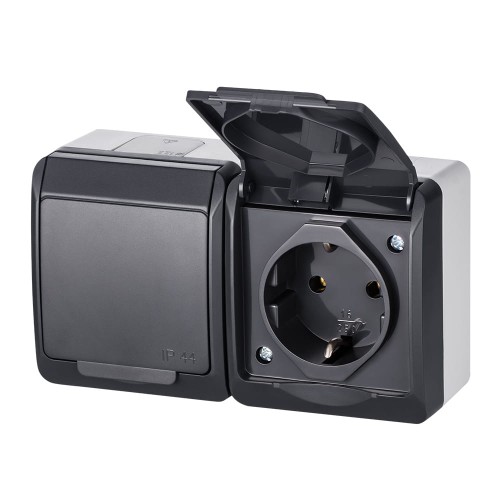 HERMES Gniazdo podwójne natynkowe Schuko IP44 antracyt - 0325-07