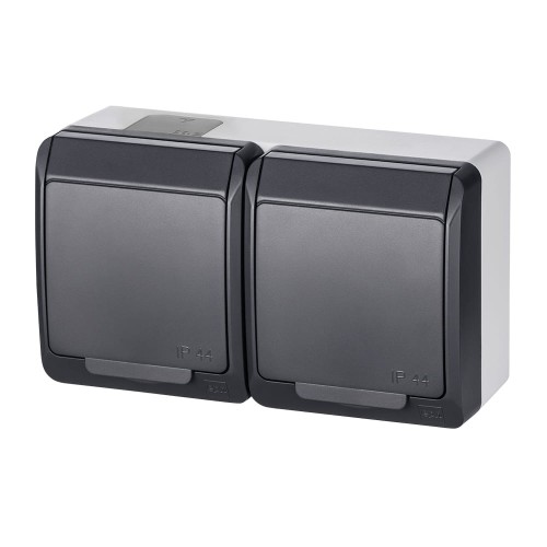 HERMES Gniazdo podwójne natynkowe Schuko IP44 antracyt - 0325-07