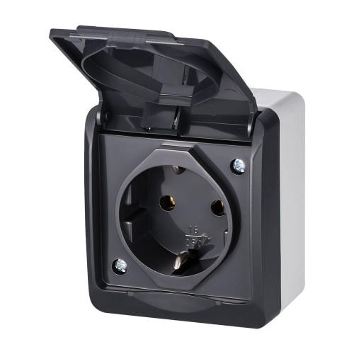 HERMES Gniazdo pojedyncze natynkowe Schuko IP44 antracyt - 0324-07