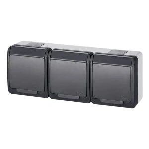 HERMES Gniazdo potrójne natynkowe Schuko IP44 antracyt - 0326-07