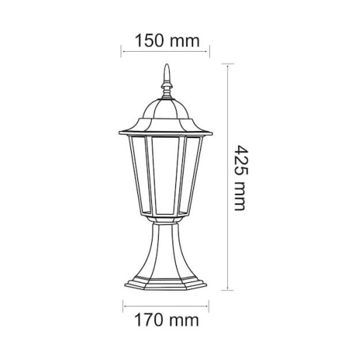 Lampa ogrodowa słupek LIGURIA o wysokości 42 cm, w kolorze czarnym. Rysunek techniczny.