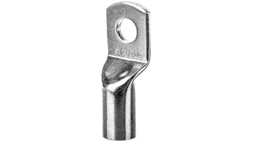 Końcówka kablowa oczkowa CU-35/8, cynowana, z okrągłym otworem, wykonana z metalu, o gładkiej powierzchni. Ujęcie frontalne, produkt w pozycji stojącej, bez dodatkowych elementów w tle. Wymiary oraz oznaczenia widoczne na korpusie.
