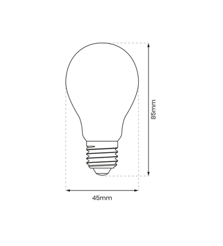 Żarówka LED filament E27 o mocy 1W, ciepła biała. Rysunek techniczny.