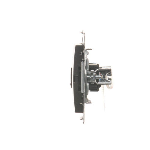 Gniazdo komputerowe Simon 54 pojedyncze RJ45 kat.6 w kolorze antracytowym, widok boczny. Produkt ma metalową obudowę oraz port RJ45, przeznaczone do montażu w ścianie.