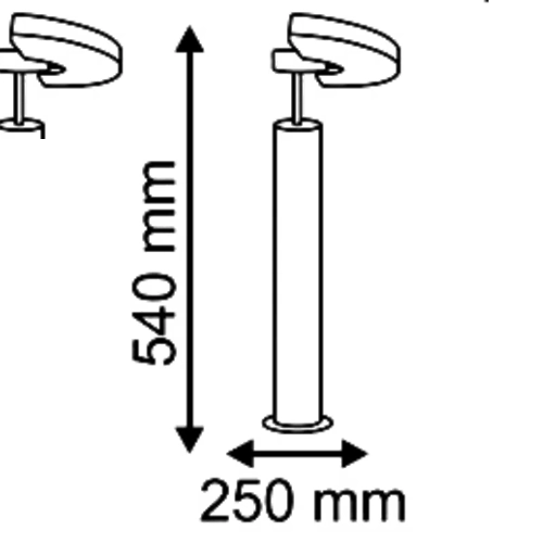 Lampa ogrodowa słupek LED MODENA o wysokości 54 cm i średnicy 25 cm. Rysunek techniczny.