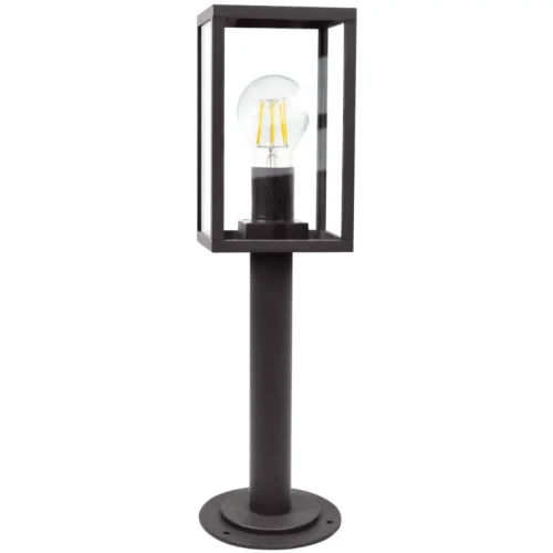 Lampa ogrodowa słupek MALMO E27 o wysokości 48 cm, w kolorze grafitowym. Posiada prostą, metalową konstrukcję z przezroczystymi ściankami, na której umieszczona jest żarówka. Stojąca na okrągłej podstawie, idealna do oświetlenia przestrzeni zewnętrznych.