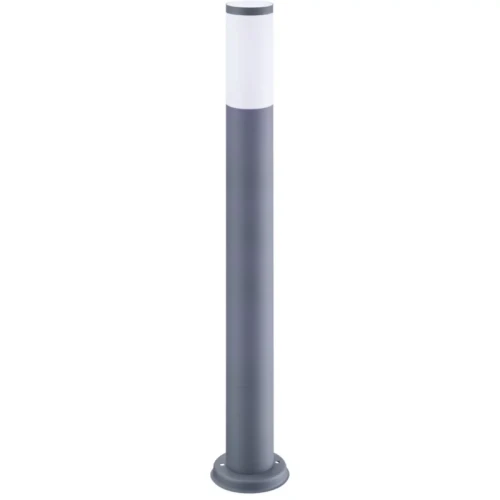 Lampa ogrodowa słupek OSLO o wysokości 100 cm w kolorze szarym. Produkt ma cylindryczny kształt z białą, przezroczystą górną częścią. Stoi na okrągłej podstawie, z widocznymi otworami do montażu.