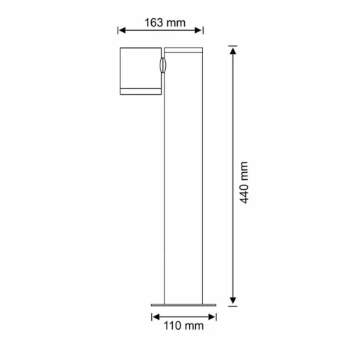 Lampa ogrodowa stojąca słupek PINO GU10, czarna, o wysokości 44 cm. Rysunek techniczny.