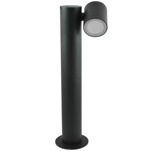 Lampa ogrodowa stojąca PINO GU10 o wysokości 44 cm w kolorze czarnym. Produkt ma cylindryczny kształt z okrągłym źródłem światła zamontowanym na boku. Stojak z podstawą umożliwia stabilne umiejscowienie w ogrodzie.