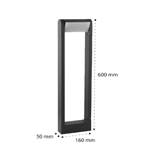 Lampa ogrodowa słupek LED SANTINA o wysokości 60 cm w kolorze antracytowym. Rysunek techniczny.