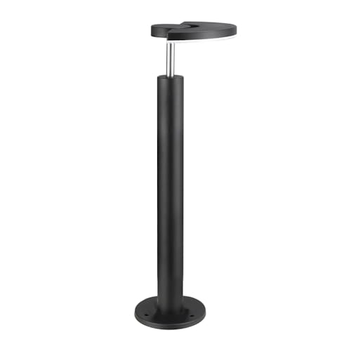Lampa ogrodowa słupek LED MODENA o wysokości 54 cm, w kolorze czarnym. Posiada prostą, cylindryczną podstawę z okrągłym mocowaniem oraz nowoczesny, lekko zaokrąglony klosz z otworem. Ujęcie frontalne.