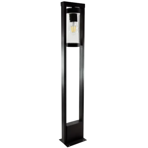 Lampa ogrodowa stojąca SPECTRA 80 cm w kolorze czarnym, o prostokątnym kształcie. W górnej części znajduje się przezroczysta osłona z żarówką. Stojak z metalowym wykończeniem, przeznaczony do użytku zewnętrznego.
