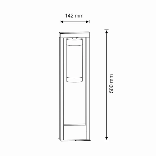 Lampa ogrodowa stojąca SPECTRA o wysokości 50 cm, wykonana w kolorze czarnym. Rysunek techniczny.