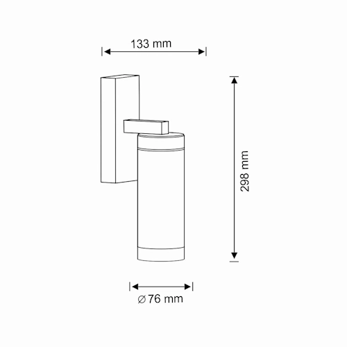 Kinkiet elewacyjny SPECTRA w kolorze czarnym, o cylindrycznym kształcie. Wymiary: wysokość 298 mm, średnica 76 mm. Zamontowany na prostokątnej podstawie. Prosty design, idealny do oświetlenia zewnętrznego.