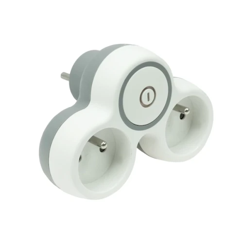 Rozgałęźnik podwójny z wyłącznikiem 16A 230V biało-szary - Plastrol W-72002