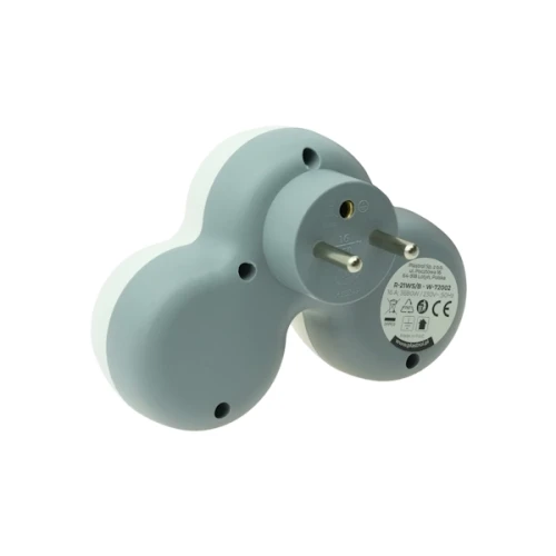 Rozgałęźnik podwójny z wyłącznikiem 16A 230V biało-szary - Plastrol W-72002