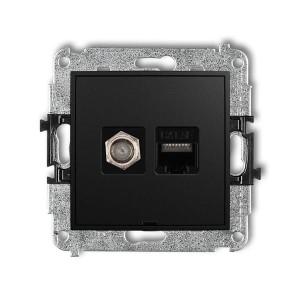 Karlik MINI Gniazdo antenowe pojedyncze SAT typu F + RJ45 czarny mat - 12MGFKBO-1