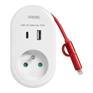 Adapter z ładowarką USB-A, USB-C i kablem ładującym - Virone CS-2