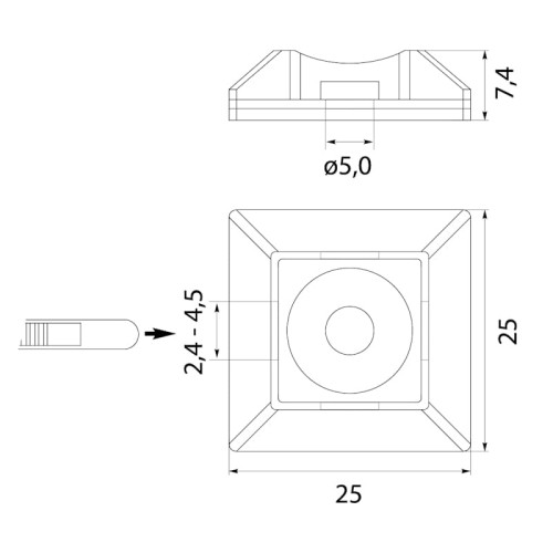 Podstawka montażowa do opasek 25x25 czarna 10szt.  