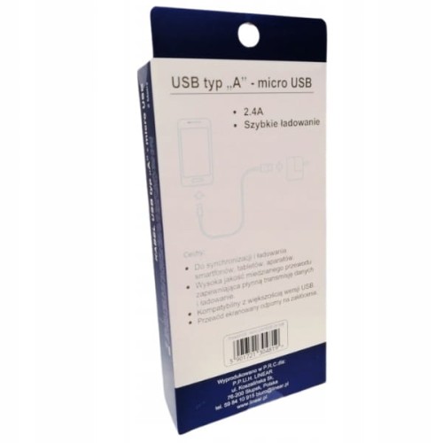 Przewód do ładowania USB A - micro USB B, 2,4A biały 2m – Linear PB20B