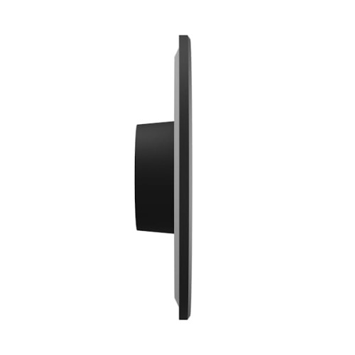 Czarna oprawa PIATTA o wymiarach 120x47 mm, okrągła, montowana na ścianie. Widok z boku, ukazujący smukły kształt i materiał. Wodoodporna (IP44), przeznaczona do użytku wewnętrznego i zewnętrznego.