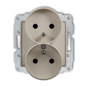 Karlik MINI Gniazdo podwójne z uziemieniem i przesłonami taupe beżowy - 60MGPR-2ZP