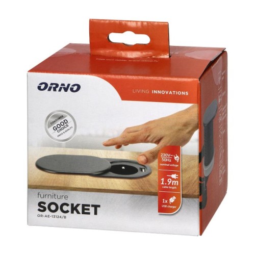 Gniazdo meblowe wpuszczane w blat z przesuwaną pokrywą i USB-A czarne - OR-AE-13124/B