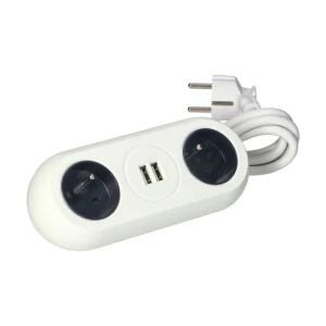 Gniazdo meblowe nablatowe podwójne, z uchwytem 2x2P+Z, 2xUSB-A biały - OR-AE-13197/W