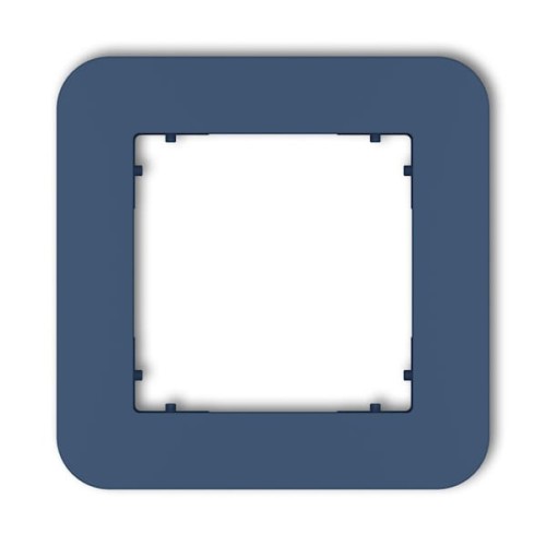 Ramka pojedyncza Karlik MINI w kolorze navy blue, zaokrąglona, z widocznymi zaczepami montażowymi. Produkt ukazany frontalnie, na jednolitym tle, z białym wnętrzem gotowym do umieszczenia w nim elementu.